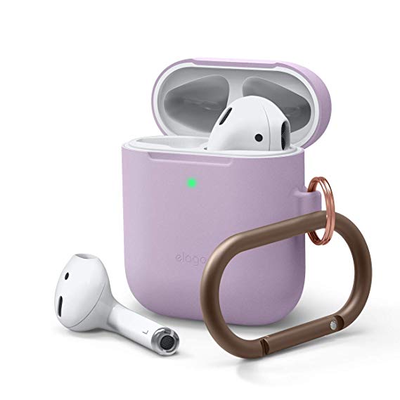 elago Upgraded AirPods Hang Case (Front LED Visible) Protective Slim Cover Carabiner Included (with no Hinge) Compatible with Apple AirPods 2 and 1 (Lavender)