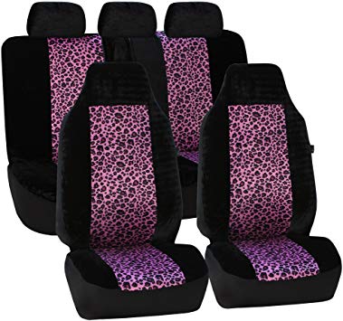 FH Group FB126115 Purple Leopard Full Set Car Seat Covers, Airbag Compatible, Two Tone Purple Leopard & Black Color- Fit Most Car, Truck, SUV, or Van