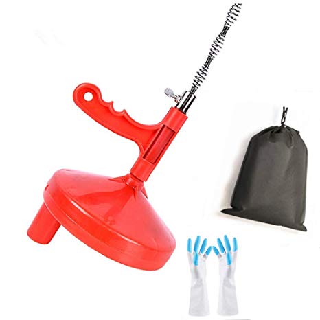 Boozuk 23ft Plumber Snake Drill Drain Auger Pipe Clog Drain Snake Hair Remover Plumbing Cleaner Tool with Work Gloves and Storage Bag for Toilet/Kitchen/Sink/Shower/Pipe/Bathtub, Red