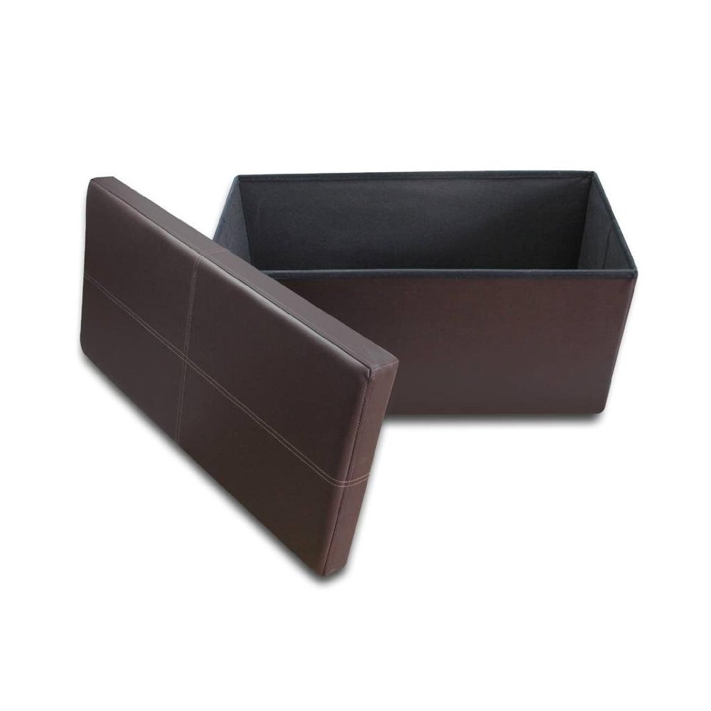 Best Price Plus Line Design Memory Foam Folding Storage Ottoman Bench with Faux Leather Double Brown