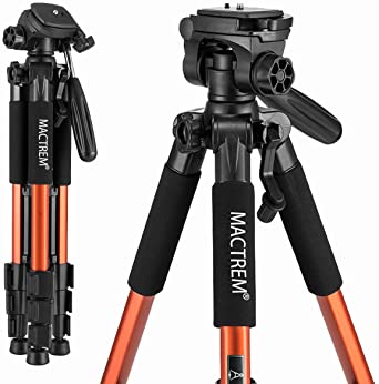 Mactrem PT55 Travel Camera Tripod Lightweight Aluminum for DSLR SLR Canon Nikon Sony Olympus DV with Carry Bag -11 lbs(5kg) Load (Orange)