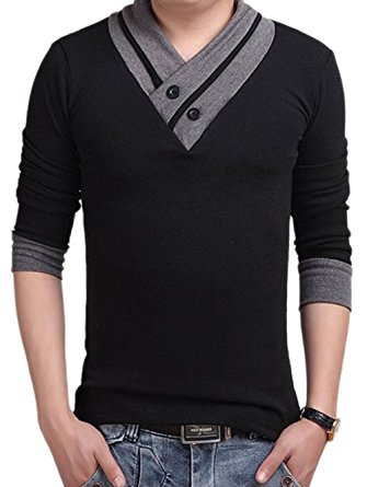 L’Asher Men Summer Fashion Button V Neck Slim Muscle Tops Tee T Shirt Tshirt