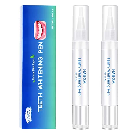 HABOM Teeth Whitening Pen (2 Pcs,4 Ml/Pc), More Than 20 Uses, Effective, Painless, No Sensitivity, Travel Friendly, Easy to Use, Beautiful White Smile,Effective Tooth Whitener,Natural Mint Flavor