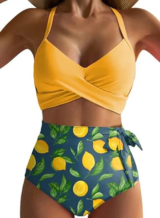 Dokotoo Women's High Waisted Bikini Sets Two Piece SwimsuitTummy Control Bathing Suit Swimwear