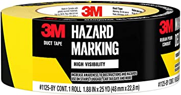 3M 1125-BY Hazard Marking Duct Tape, Black & Yellow, 1.88 inches by 25 Yards, 1 roll