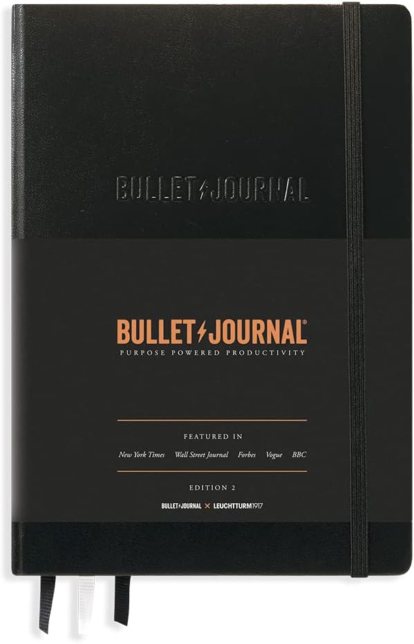 LEUCHTTURM1917 363572 Bullet Journal Edition 2, Medium (A5), Hardcover, 206 Numbered Pages, Black, Dotted with 120g/sqm Paper