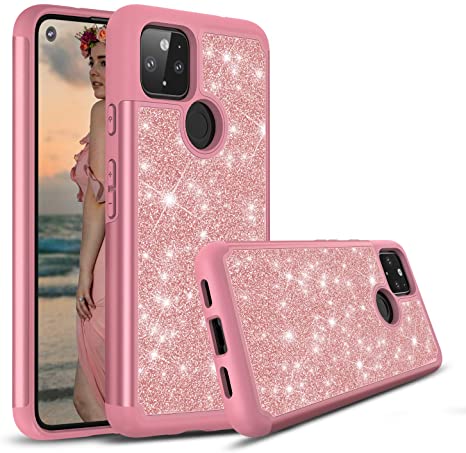 Cbus Wireless Sparkling Glitter Bling Phone Case Compatible with Google Pixel 4a (5G Version only) - Pink Rose Gold