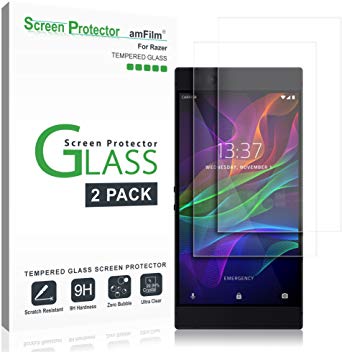 amFilm Screen Protector Glass for Razer Phone 2 (2018) and Razer Phone (2017), Case Friendly (Easy Install) Tempered Glass Screen Protector Film (2 Pack)