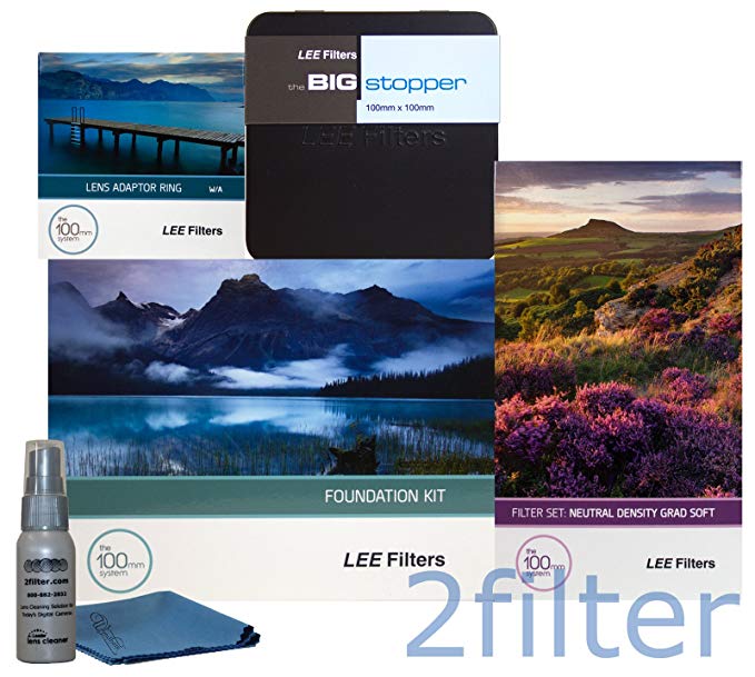 Lee Filters 77mm Landscape Starter Kit 1 - Lee Foundation Kit, 77mm Wide Angle Ring, Lee 4x6 Grad ND Soft Edge Set and 4x4 Big Stopper with 2filter cleaning kit