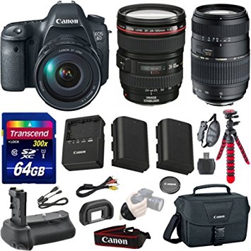 Canon EOS 6D 20.2 MP Full-Frame CMOS Digital SLR Camera Bundle with Canon EF 24-105mm f/4 L IS USM Lens   Tamron Auto Focus 70-300mm Zoom Lens   Transcend 64GB Memory Card   Canon Deluxe Case