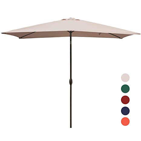 KINGYES Rectangular Patio Table Umbrella Garden Umbrella with Tilt and Crank for Outdoor, Beach Commercial Event Market, Camping, Swimming Pool (6.6 by 9.8 Ft, Beige)