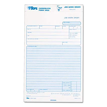 TOP3868 - TOPS Triplicate Job Work Order Form