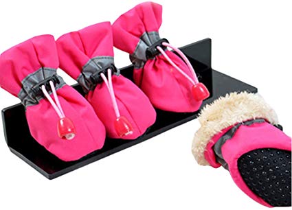 Winter Warm Dog Shoes Rubber Anti-Slip Pet Shoes for Cats Small Dogs Chihuahua Yorkie Puppy Thick Snow Dog Boots Socks 4pcs up to 11lbs (S, Rose)