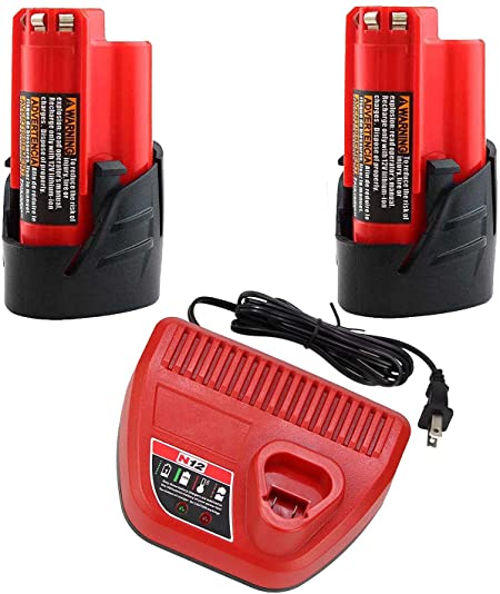 2 Pack 12V 3.0Ah Replacement for Milwaukee M12 Lithium Battery 48-11-2411 48-11-2420 48-11-2401 48-11-2402 2455-20   for Milwaukee 12 Volt Battery Charger 48-59-2401