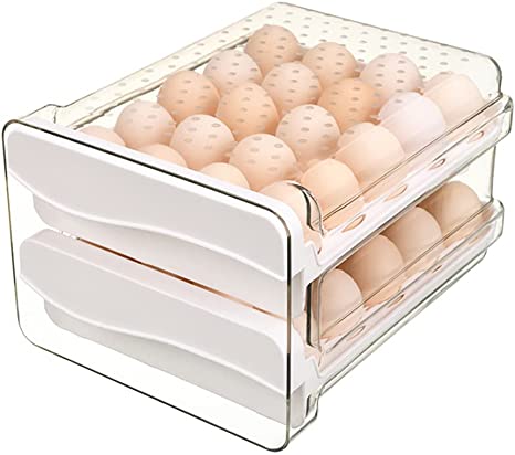 Feisco Egg Holder for Refrigerator,40 Grid Large Capacity Drawer Type Egg Tray Fridge Organizer