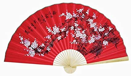 "Classic 35"" Oriental Feng Shui Wall Fan-Red flowers"