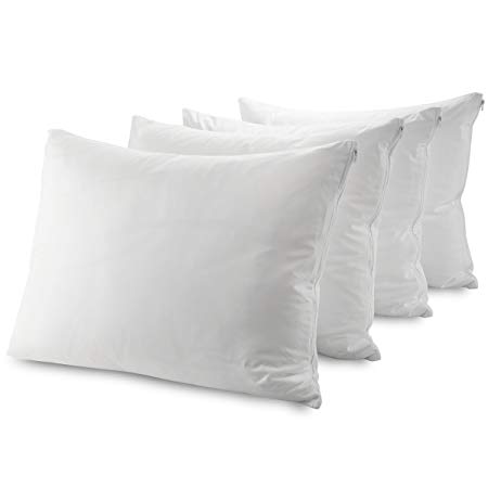 Guardmax Bedbug Proof Waterproof Pillow Protectors Hypoallergenic Covers - Zippered Encasement Style - Set of 4 - Quiet! (Standard - 4 Pack)