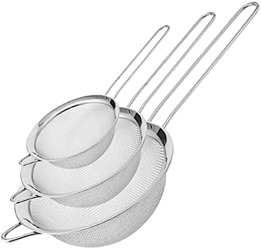 Hamilton Beach Fine Mesh Strainer - Stainless Steel Fine Mesh Sieve - Set of 3 Strainers for Baking, Pasta, Rice, Flour & Vegetable, Tea Sifter, Food Strainer with Long Handle - Perfect Kitchen Tool