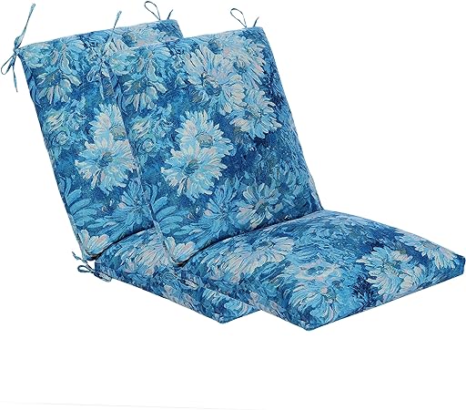 Makimoo Set of 2 Outdoor Dining Chair Cushions, Patio Seating Cushions, 38x18x4.5 inch, for Garden Patio Furniture (Blue Monet Garden)