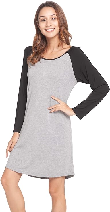 LazyCozy Bamboo Nightgowns for Women Long Sleeve Night Shirt Soft Sleepwear Lightweight Sleepshirt Scoop Neck Night Dress