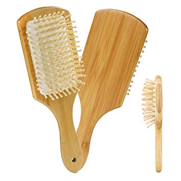 Anyo Bamboo Bristle Detangling Hairbrush for Women Men and Kids, Reduce Frizz and Massage Scalp,Natural Wooden Bamboo Hair Brush   Free Mini Companion Travel Brush