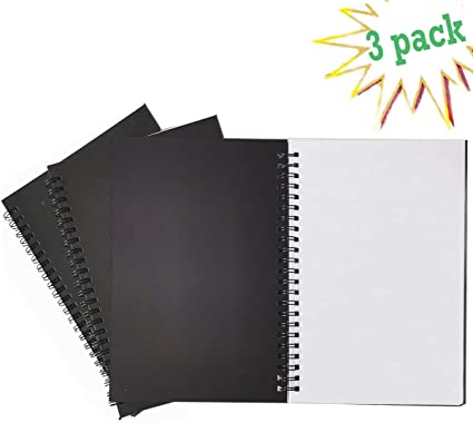 Spiral Notebook, 3Pack Spiral Journal, Pure White Paper 120 Pages Wirebound Notebooks, Sketch Pads& Planner, 20cm*15cm(Black, Blank)