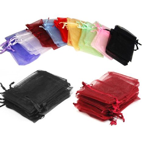 Bluecell Pack of 50 Organza Drawstring Gift Bag Pouch Wrap for Party/Game/Wedding (4.5x3.5") (10colors)
