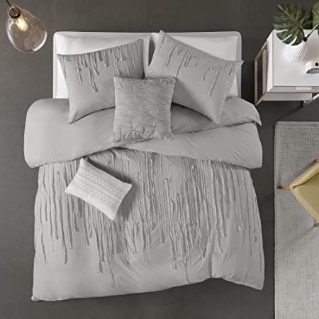 Urban Habitat Paloma 100% Cotton Comforter, Ultra Soft Cover, Stripes Accent, Embroidered Pillows All Season Modern Luxe Bedding Set with Matching Sham, King/Cal King(104"x92"), Strip Grey 5 Piece