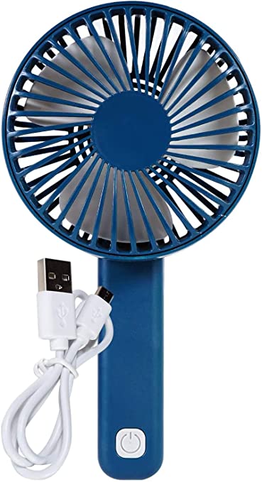 Bright Eyes - Micro USB RECHARGEABLE Mini Handheld Fan with Adjustable Handle (Navy Blue)