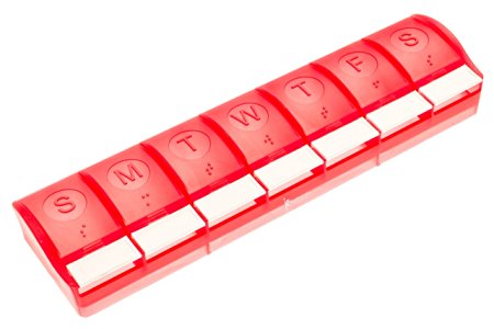 Survive Vitamins 7 day pill organizer is the push button plastic pills box case in translucent red and other 6 colors are available from this pill holder