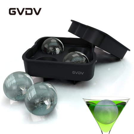 #1 Upgraded Version Ice Ball Maker - GVDV Ice Ball Maker Mold - 4 Whiskey Ice Balls - Premium Black Flexible Silicone Round Spheres Ice Tray- Molds 4 X 4.5cm Round Ice Ball Spheres(Black)