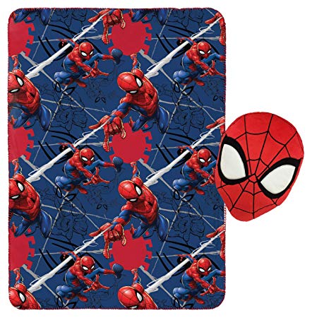 Jay Franco Marvel Spiderman Plush Pillow and 40" Inch x 50" Inch Throw Blanket - Kids Super Soft 2 Piece Nogginz Set (Official Marvel Product)