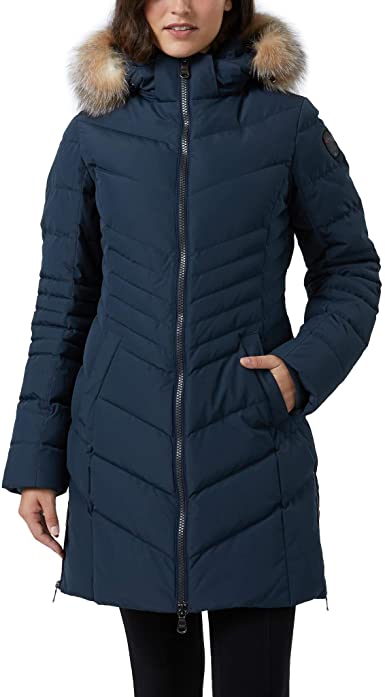 Pajar Women’s Queens Down Chevron Quilted Puffer Jacket with Real Fur Hood