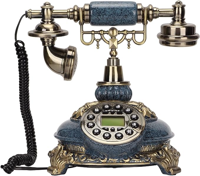 Dilwe Retro Vintage Antique Telephone Old Fashioned European Style Telephone Wired Landline Phone Caller ID Telephone for Home and Office, Dark Blue