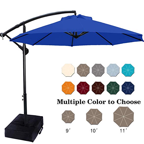 ABCCANOPY Patio Umbrellas Cantilever Umbrella Offset Hanging Umbrellas 9 FT Outdoor Market Umbrella with Crank & Cross Base for Garden, Deck, Backyard, Pool and Beach, 12  Colors,Blue