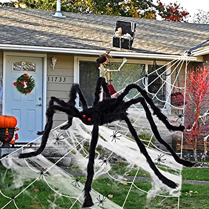 Newtion 50" Giant Spider Halloween Decorations, Scary Spider Set with 200" Huge Spider Web, 20 Small Fake Spiders and 40gr Stretch Cobwebs