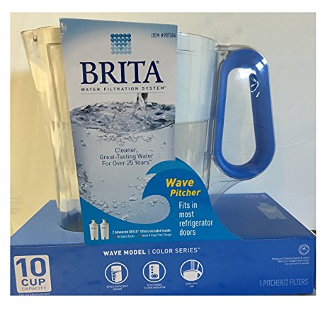 Brita Wave Filtered Water Filter Pitcher 10 Cup Capacity Includes 2 Filters - Blue