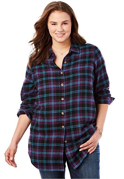 Woman Within Plus Size Classic Flannel Shirt