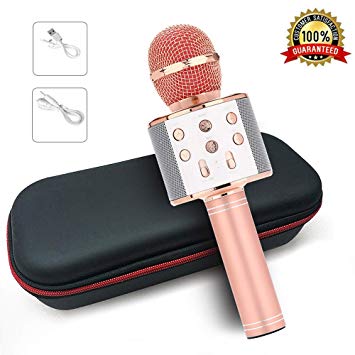Karaoke Bluetooth Wireless Microphone 3 in 1 Portable Handheld Mic Speaker Machine for Company Meeting Family Kids Party - Compatible iPhone, Android, iPad, PC and all Smartphones (Rose Gold Plus)