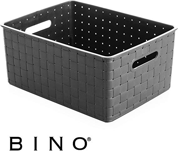 BINO Woven Plastic Storage Basket, Small (Grey)