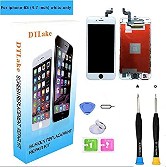 DTLake Premium Screen Replacement, Compatible iPhone 6S 4.7inch (Model A1633, A1688, A1700) LCD Replacement Screen with 3D Touch Screen Digitizer Fram Assembly Full Set   Free Tools (White)