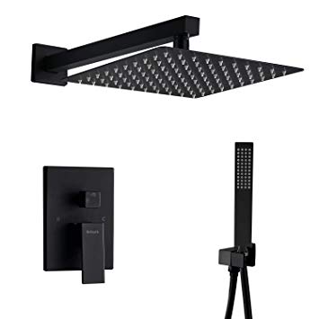 Artbath Shower System,Shower Faucet Set with Rainfall Shower Head and Handheld Shower Head Wall Mounted Luxury Rain Mixer Shower Set (Contain Shower Faucet Rough-In Mixer Valve) Metal Black