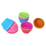 Binwo 12-pack Vibrant Reusable Standard Silicone Baking CupsCupcake Muffin Liners Molds in Storage ContainerRound