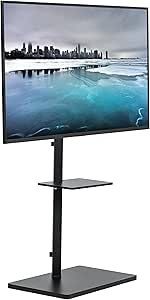 VIVO Height Adjustable TV Floor Stand, 37 to 75 inch Plasma LED LCD Screen Display Mount, Accessory Shelf, Max VESA 600x400mm, Black, STAND-TV75E