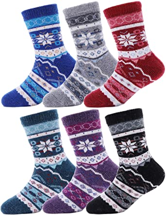 Kids Wool Socks 6 Pack Toddlers Girls Boys Boot Warm Cabin Winter Snow Thick Thermal Crew Child Funny Socks