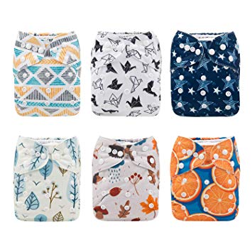 Babygoal Baby Cloth Diapers, One Size Adjustable Reusable Pocket Nappy, Neutral Color, 6pcs Diapers  6pcs Microfiber Inserts 4pcs Bamboo Inserts 6FB07-B