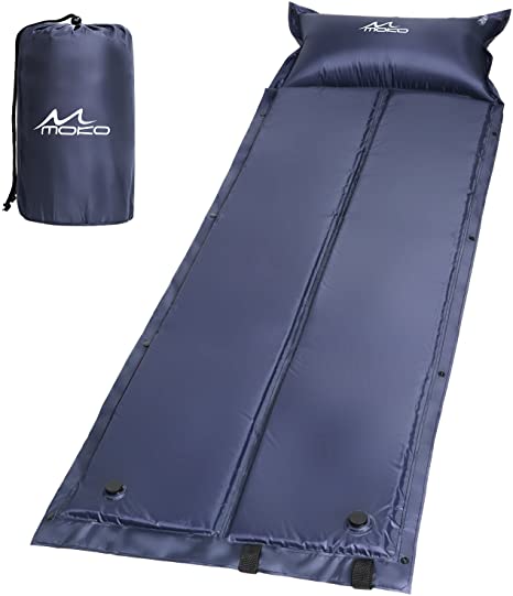 MoKo Foldable Self-Inflating Sleeping Pad, Portable Lightweight Camping Pad Air Mattress Perfect for Outdoor Camping, Hiking, Trekking, Backpacking, Water Activities & More, Blue