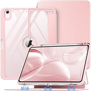 MoKo Case for iPad Air 5th Generation 2022/ iPad Air 4th Generation 2020 with Pencil Holder, iPad Air 10.9 inch Case with Clear Back, Magnetic Multi Angle Stand Cover for iPad Air 5/4, Rose Gold