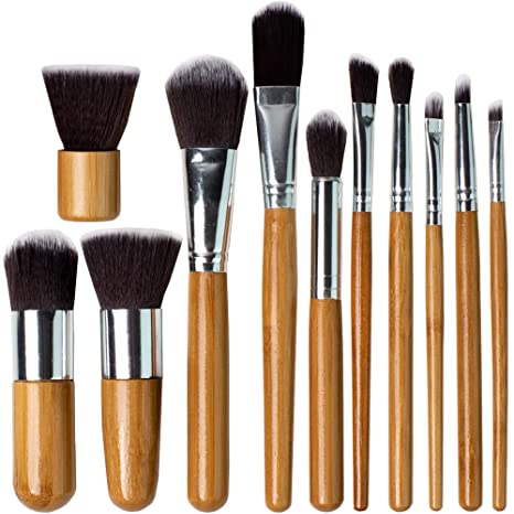 Professional Kabuki Makeup Brushes Set – 11 Pc Wooden Handle Cosmetic Foundation Make up kit Beauty Blending for Powder and Cream – Bronzer Concealer Contour Brush Travel Case - Beauty Bon
