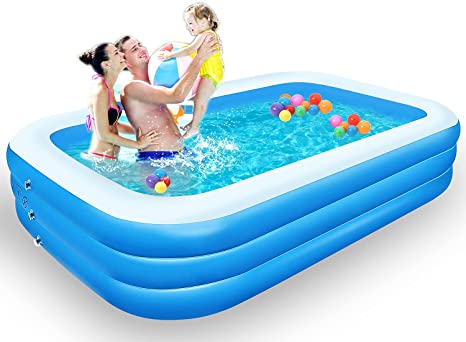 Inflatable Swimming Pool, LANIAKEA 118"x72"x20" Thicken Family Inflatable Lounge Pools, Rectangular Kiddie Pool for Kids, Adults, Blow Up Pools for Garden, Backyard, Outdoor Summer Water Party